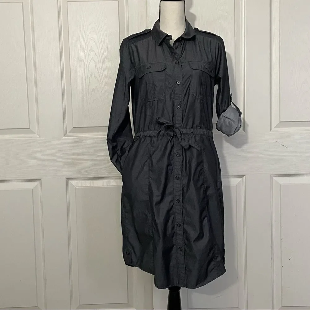Gap Dark Cotton Drawstring Waist Shirtdress with Pockets, Medium - Picture 2 of 13